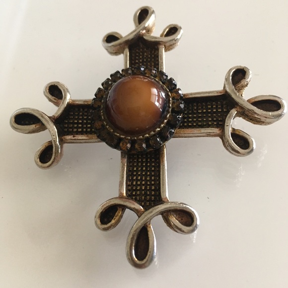 benedikt NY Jewelry - Benedikt NY Maltese Cross Brooch enhancer vintage